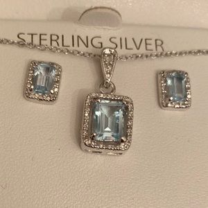 🆕Genuine blue topaz & diamond sterling silver set